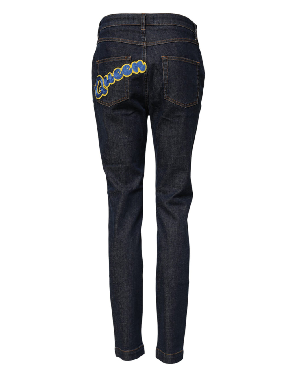 Dolce &amp; Gabbana Blue Queen Patch AUDREY Mid Waist Denim Jeans