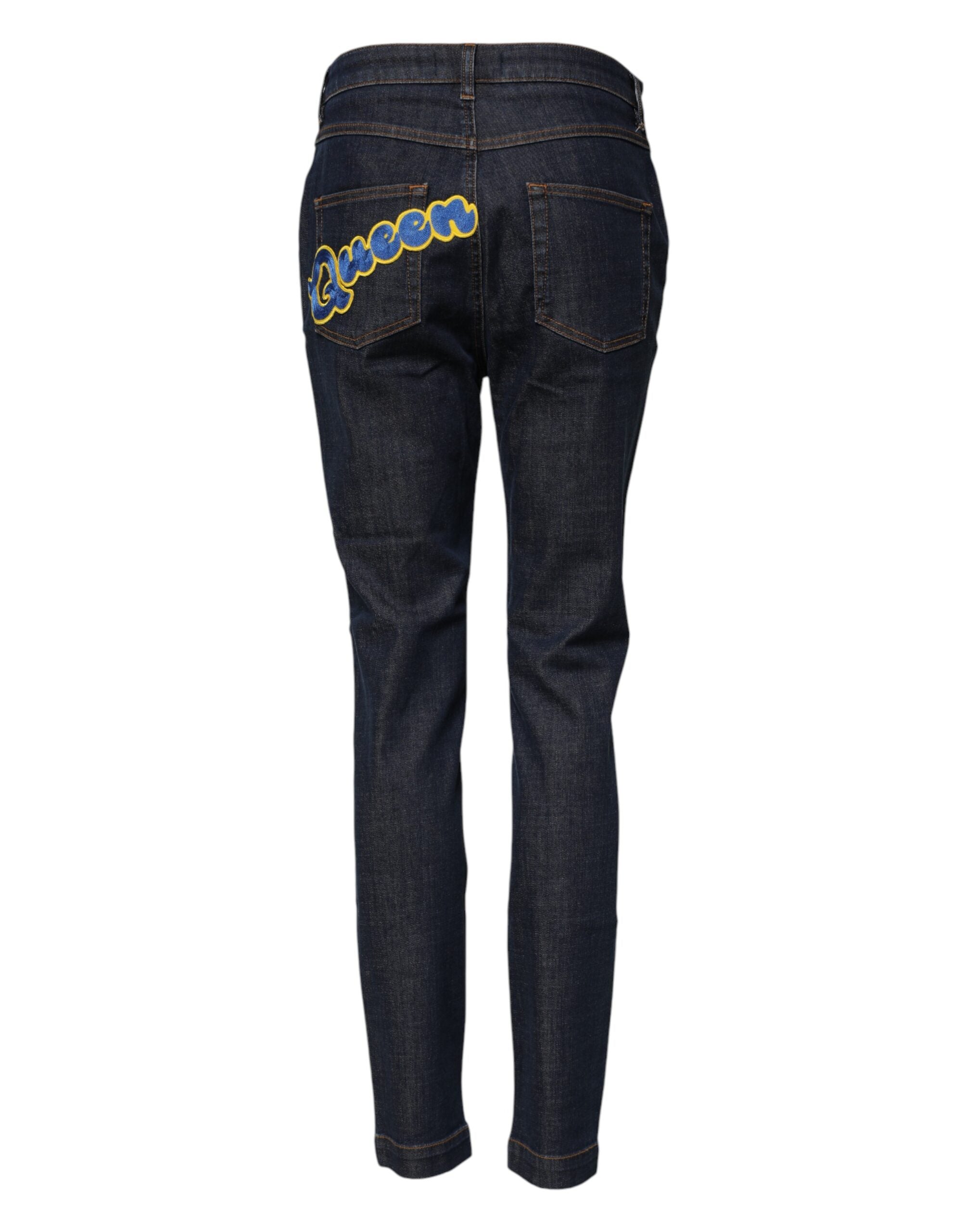 Dolce &amp; Gabbana Blue Queen Patch AUDREY Mid Waist Denim Jeans