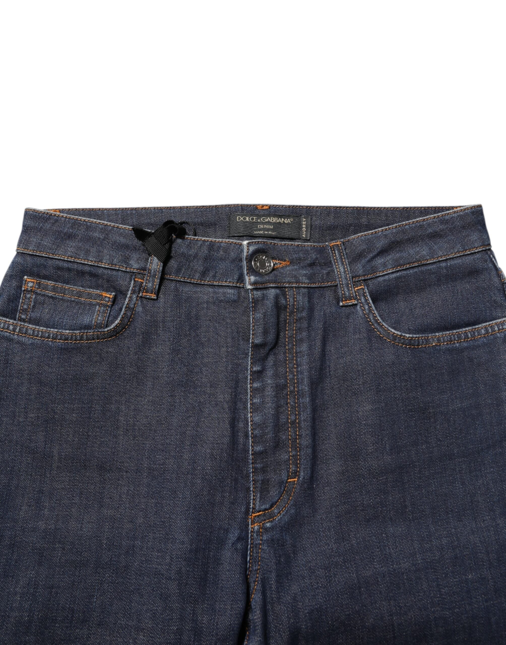 Dolce &amp; Gabbana Blue Queen Patch AUDREY Mid Waist Denim Jeans