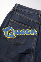 Dolce &amp; Gabbana Blue Queen Patch AUDREY Mid Waist Denim Jeans