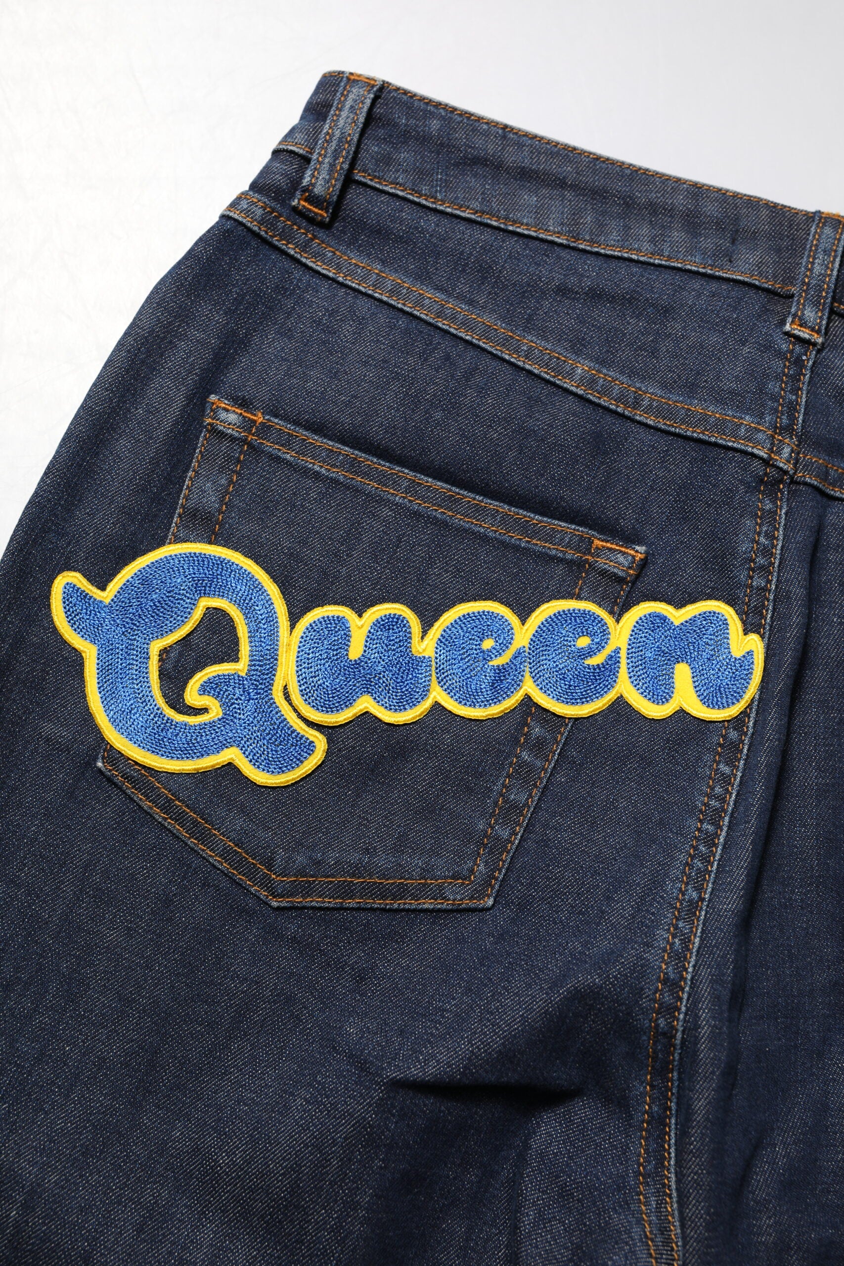 Dolce &amp; Gabbana Blue Queen Patch AUDREY Mid Waist Denim Jeans