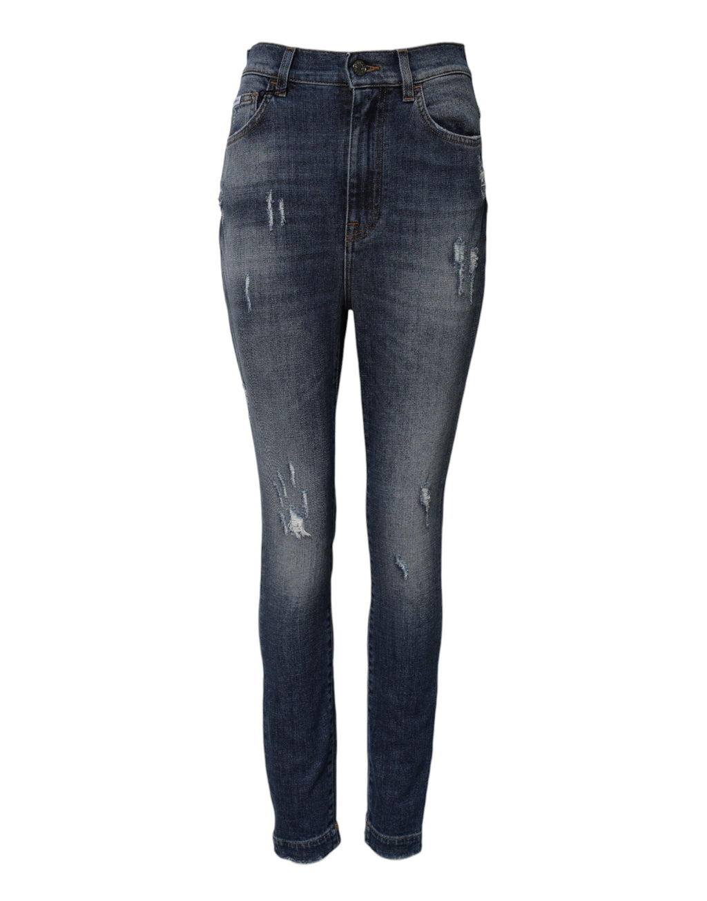 Dolce &amp; Gabbana Blue Washed Cotton High Waisted Denim Jeans