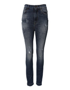 Dolce &amp; Gabbana Blue Washed Cotton High Waisted Denim Jeans