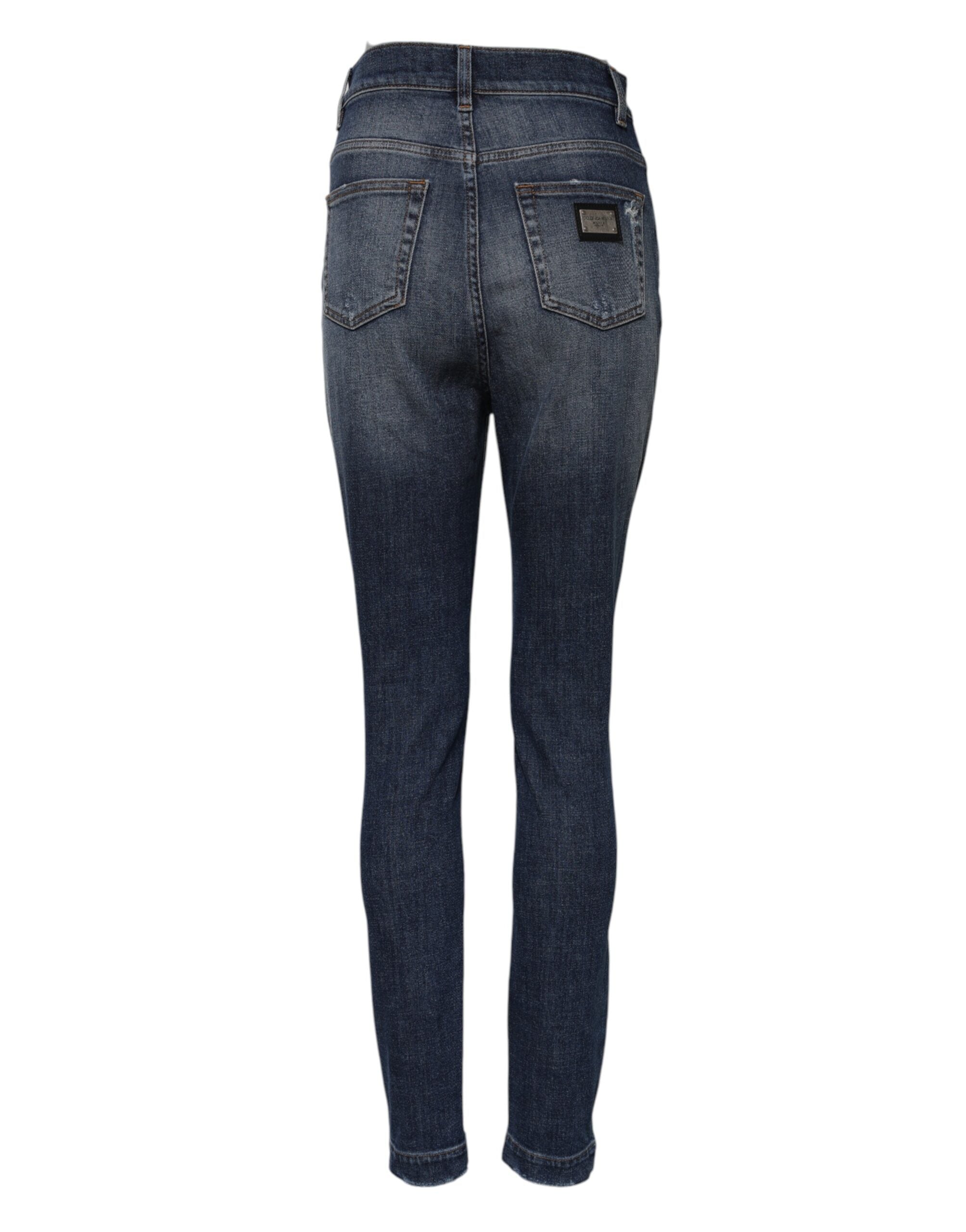 Dolce &amp; Gabbana Blue Washed Cotton High Waisted Denim Jeans