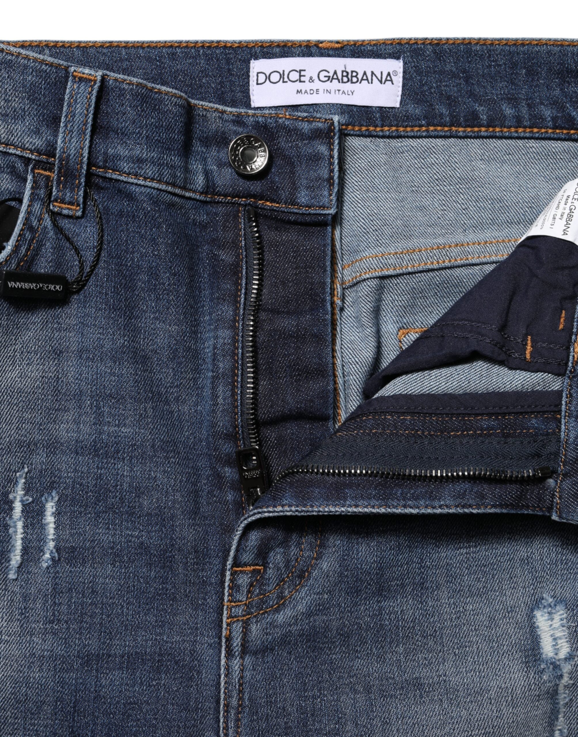 Dolce &amp; Gabbana Blue Washed Cotton High Waisted Denim Jeans