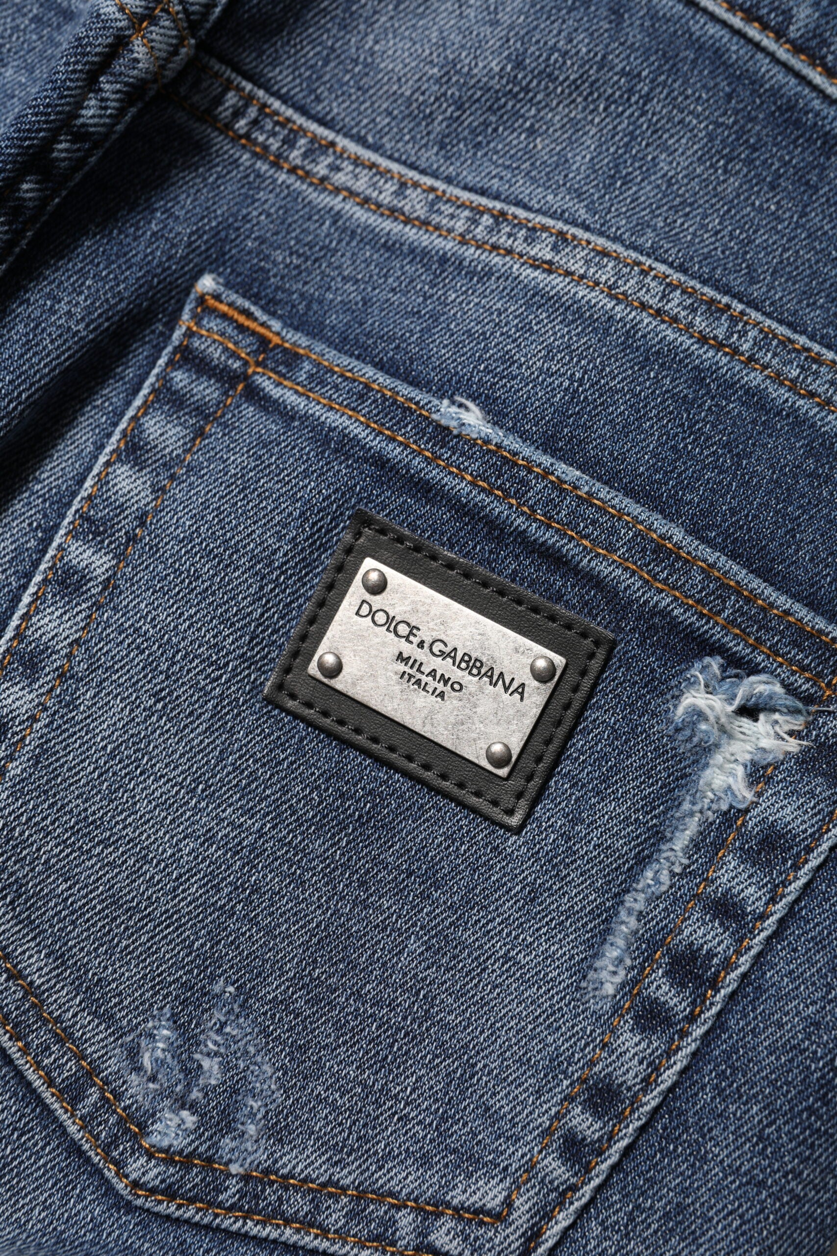Dolce &amp; Gabbana Blue Washed Cotton High Waisted Denim Jeans