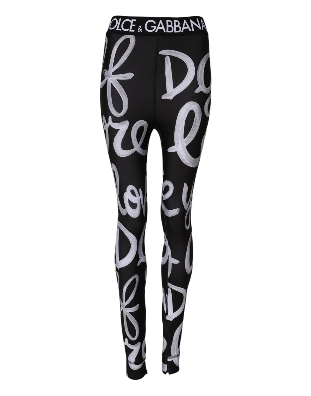 Dolce &amp; Gabbana Black Polyester Logo Print Mid Waisted Pants