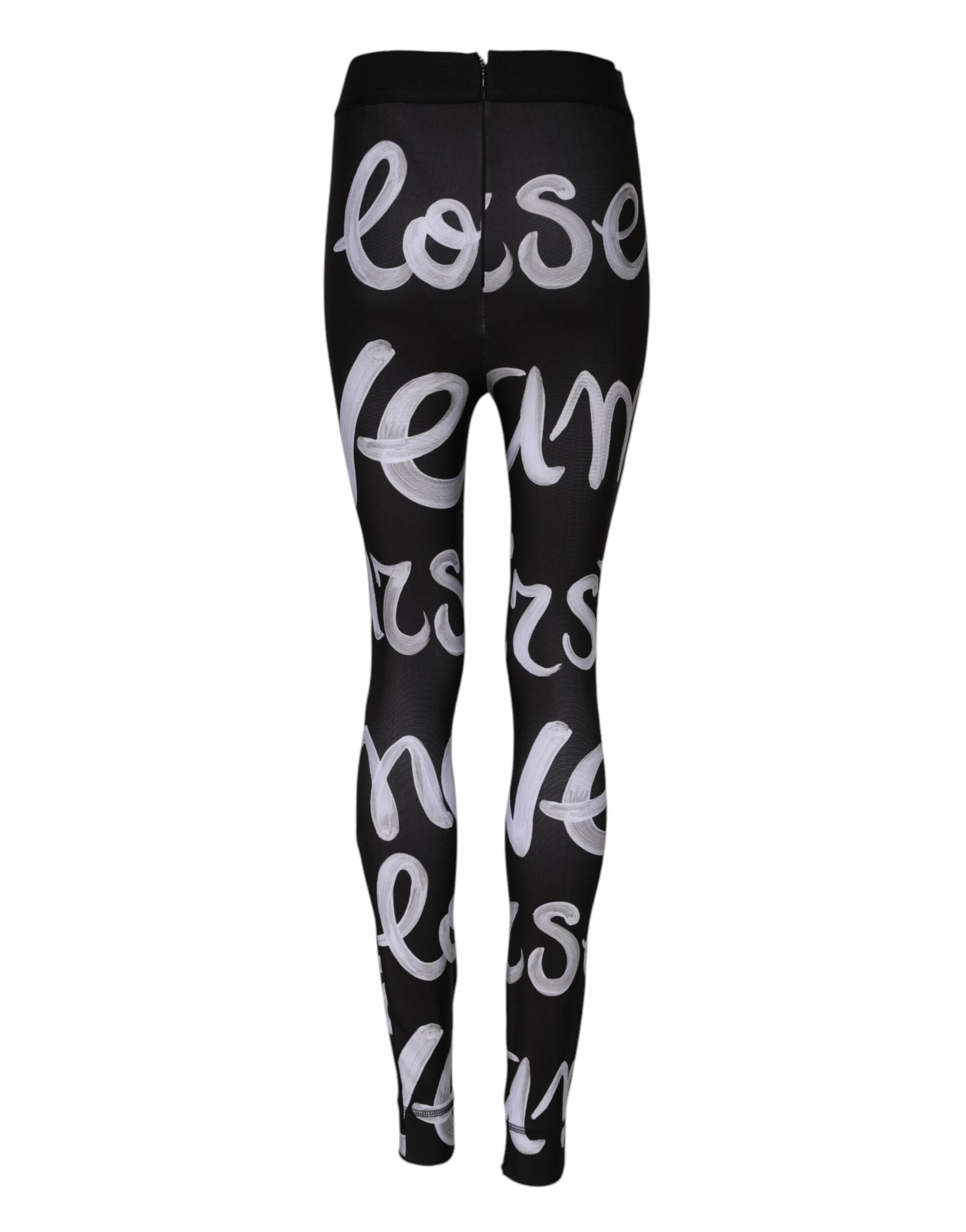 Dolce &amp; Gabbana Black Polyester Logo Print Mid Waisted Pants