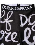 Dolce &amp; Gabbana Black Polyester Logo Print Mid Waisted Pants