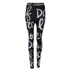 Dolce &amp; Gabbana Black Polyester Logo Print Mid Waisted Pants