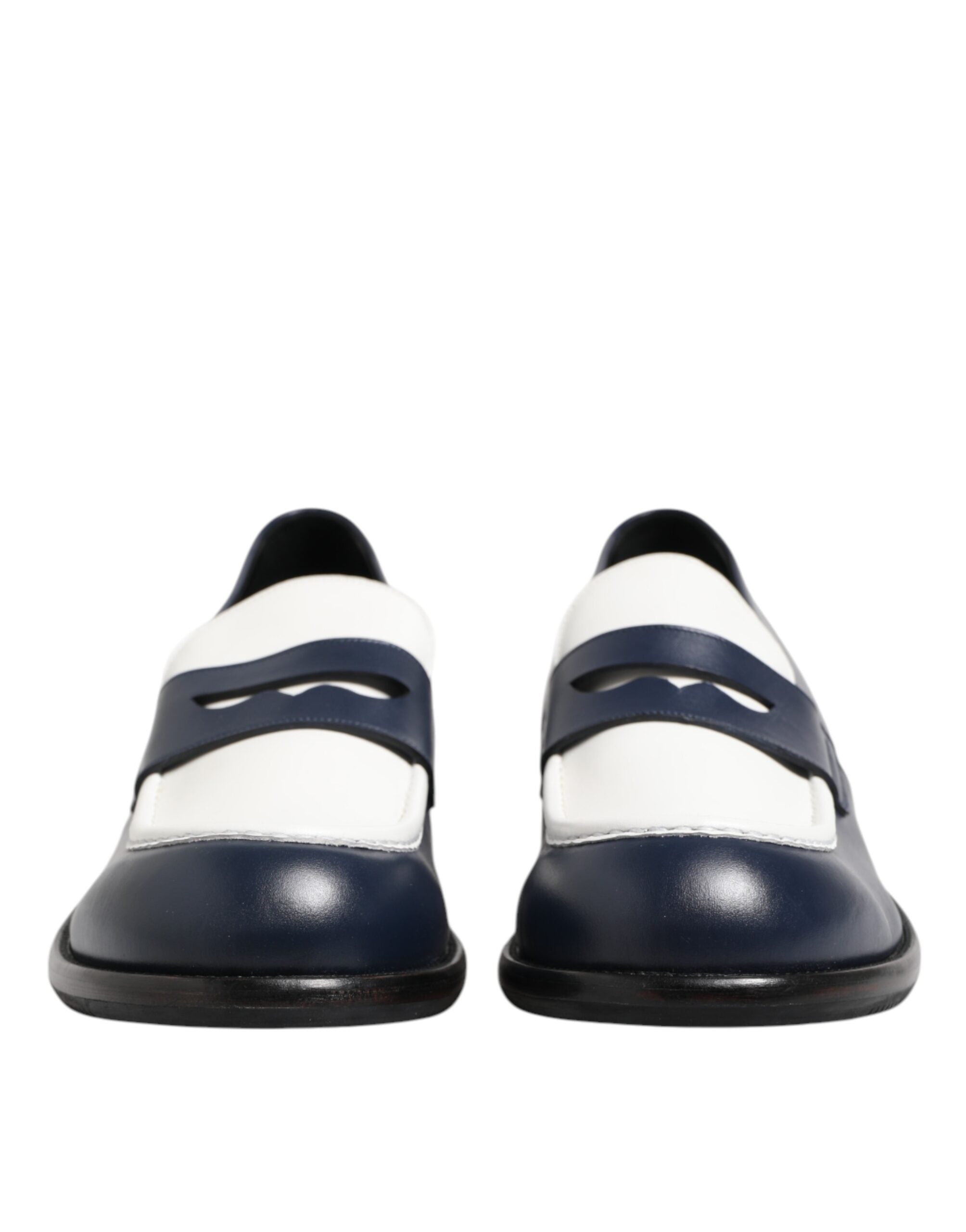 Dolce &amp; Gabbana Black White Leather Slip On Loafers Men Dress Shoes