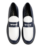 Dolce &amp; Gabbana Black White Leather Slip On Loafers Men Dress Shoes