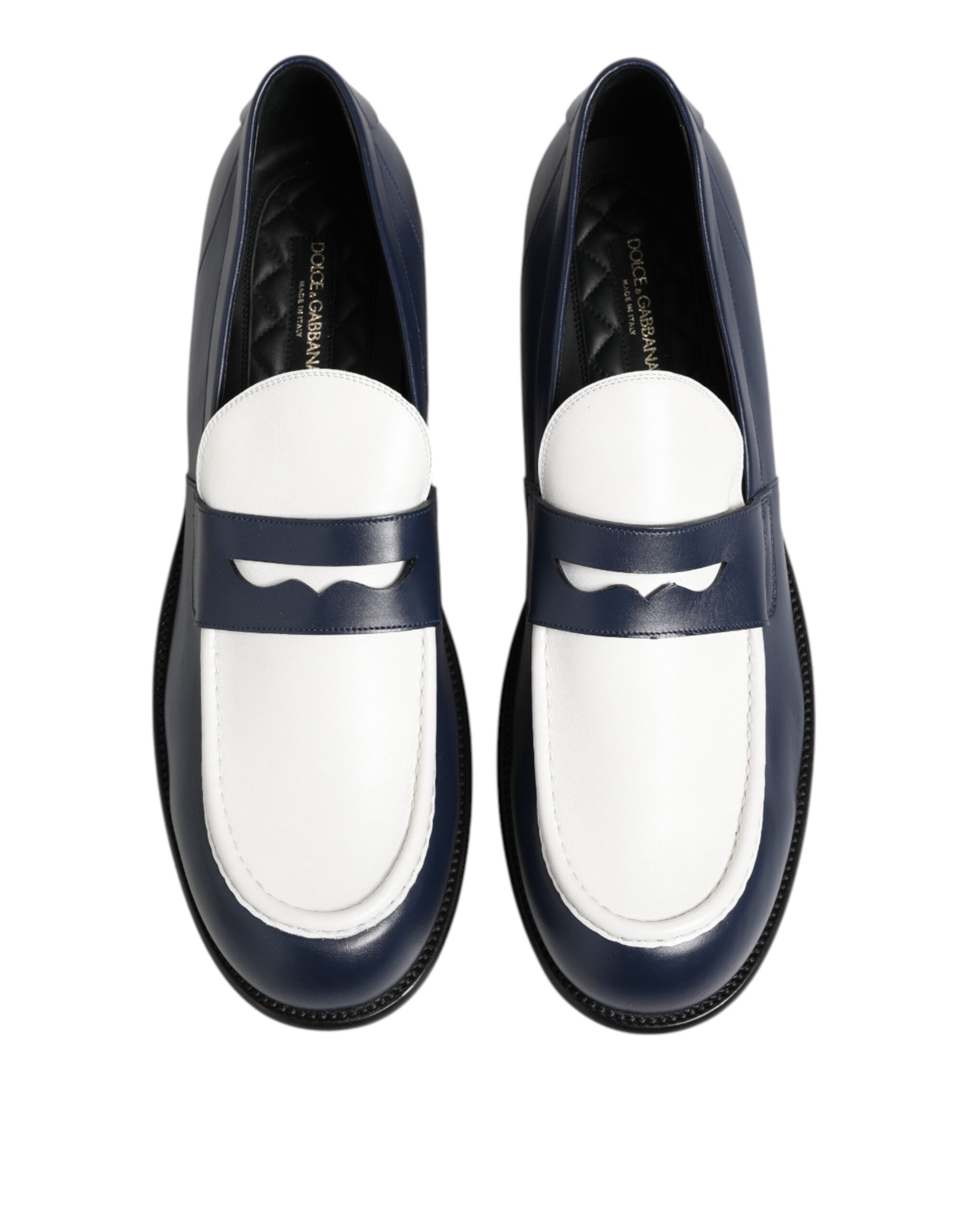Dolce &amp; Gabbana Black White Leather Slip On Loafers Men Dress Shoes