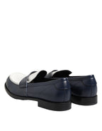 Dolce &amp; Gabbana Black White Leather Slip On Loafers Men Dress Shoes