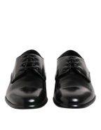 Dolce &amp; Gabbana Black Leather Lace Up Derby Men Dress Shoes