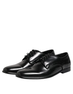 Dolce &amp; Gabbana Black Leather Lace Up Derby Men Dress Shoes