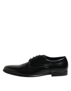 Dolce &amp; Gabbana Black Leather Lace Up Derby Men Dress Shoes