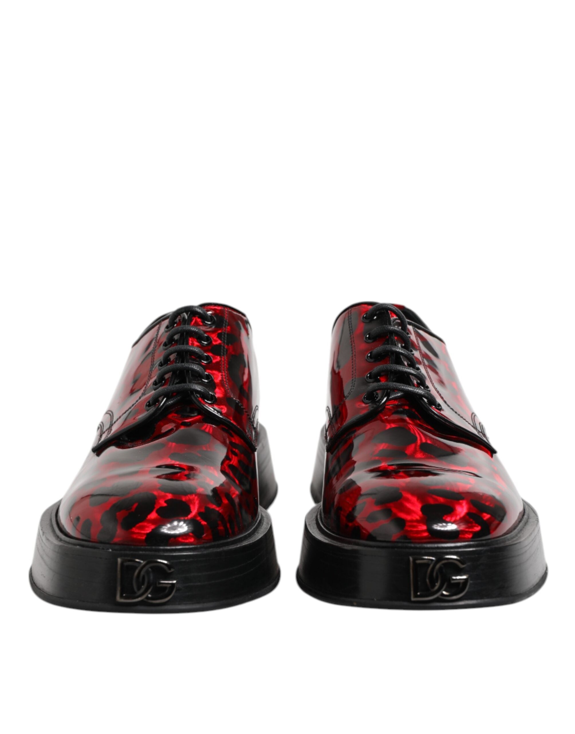 Dolce &amp; Gabbana Red Leopard Derby Formal Men Dress Shoes