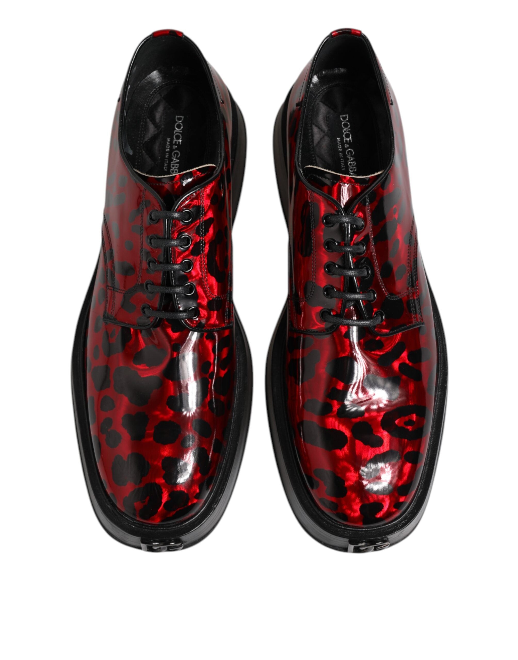 Dolce &amp; Gabbana Red Leopard Derby Formal Men Dress Shoes