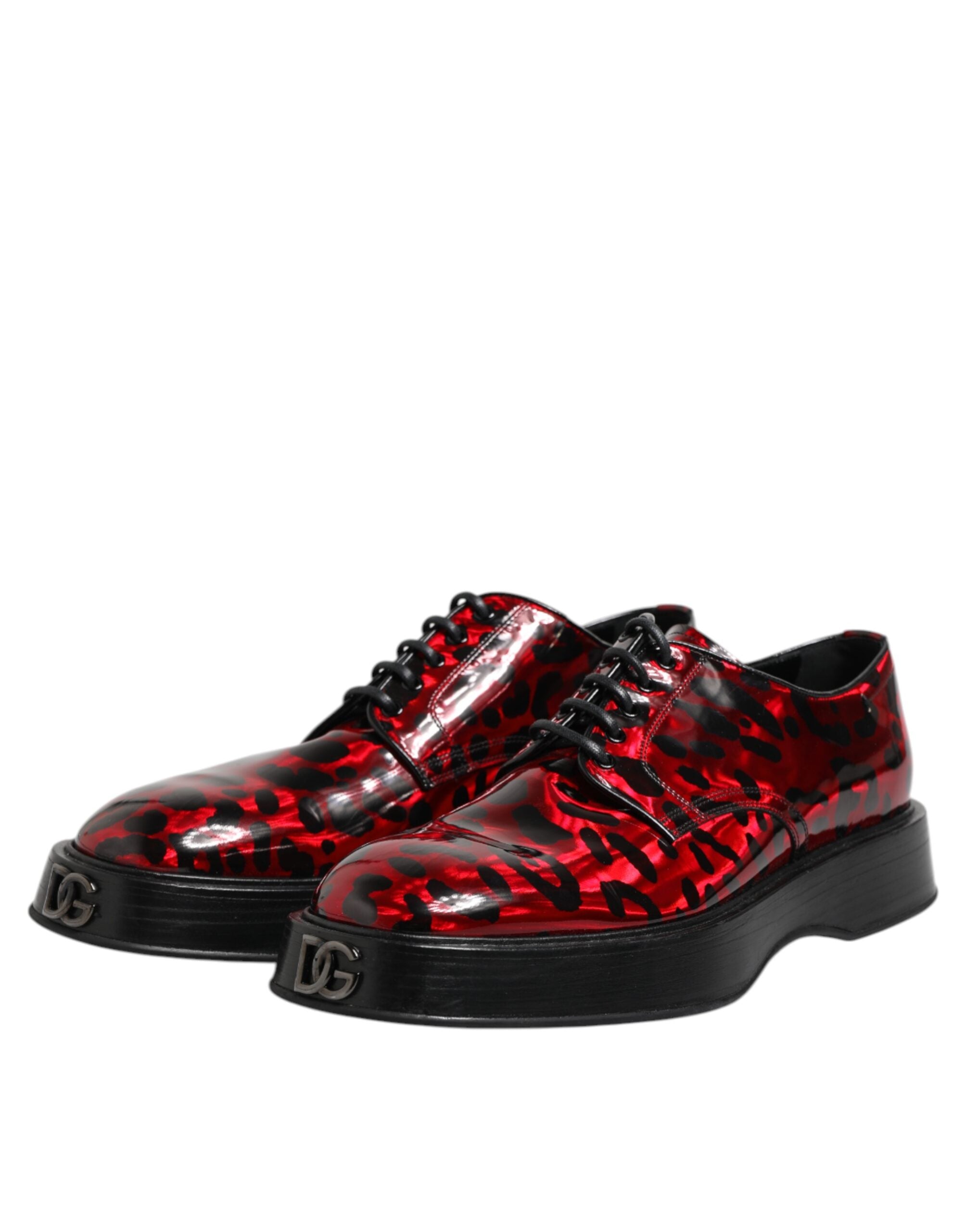 Dolce &amp; Gabbana Red Leopard Derby Formal Men Dress Shoes