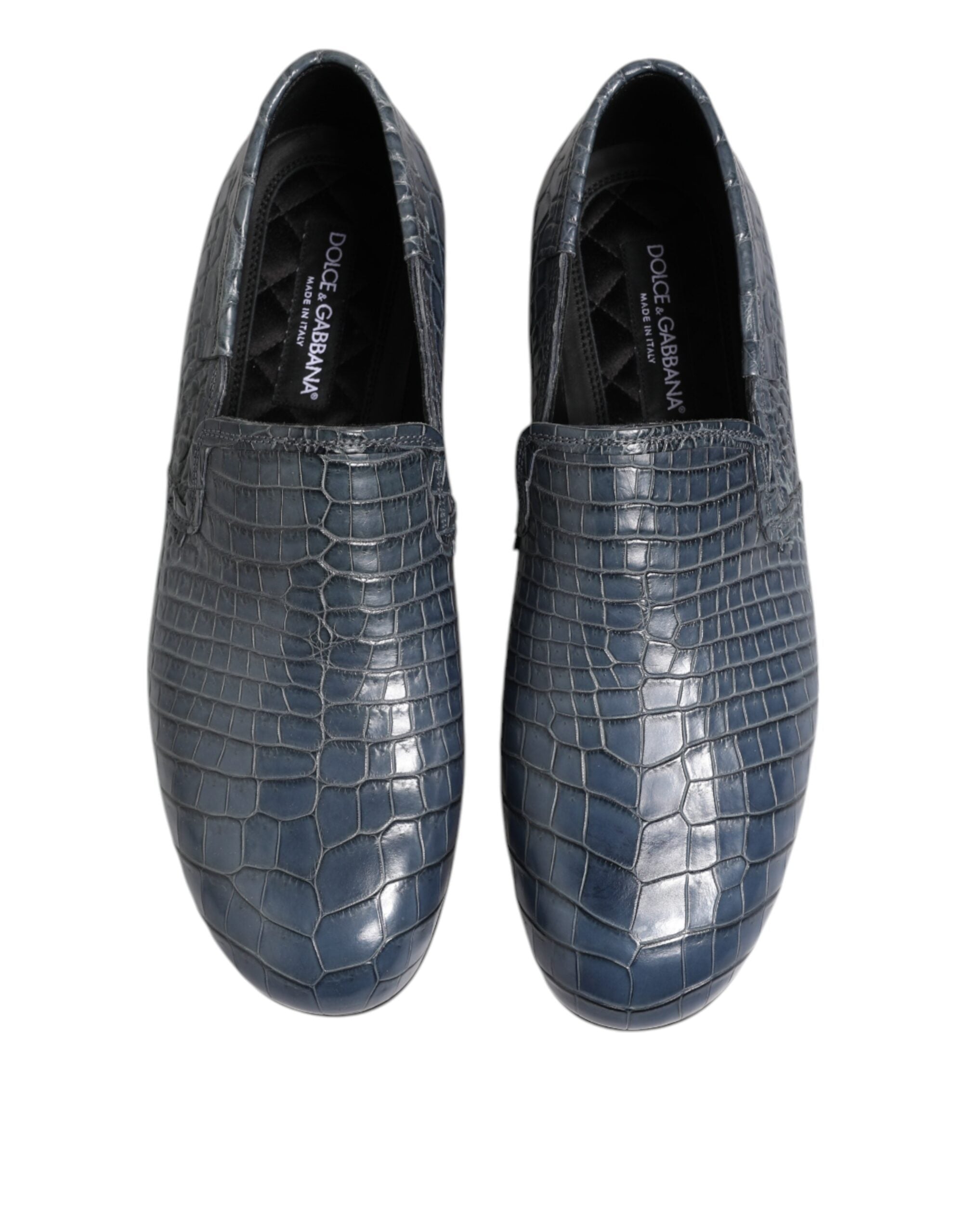 Dolce &amp; Gabbana Blue Exotic Leather Slip On Loafers Men Dress Shoes