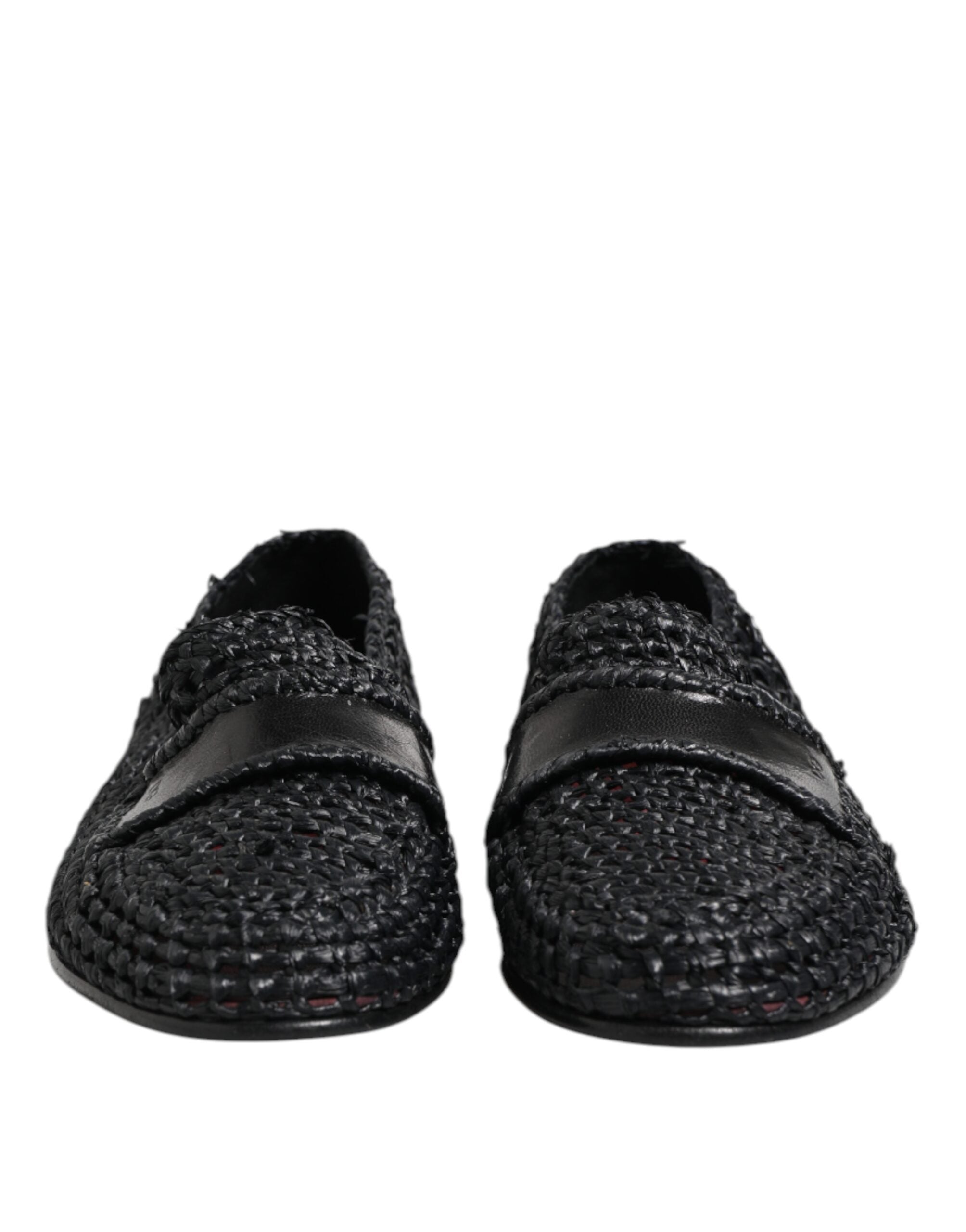 Dolce &amp; Gabbana Black Woven Leather Slip On Loafers Men Shoes
