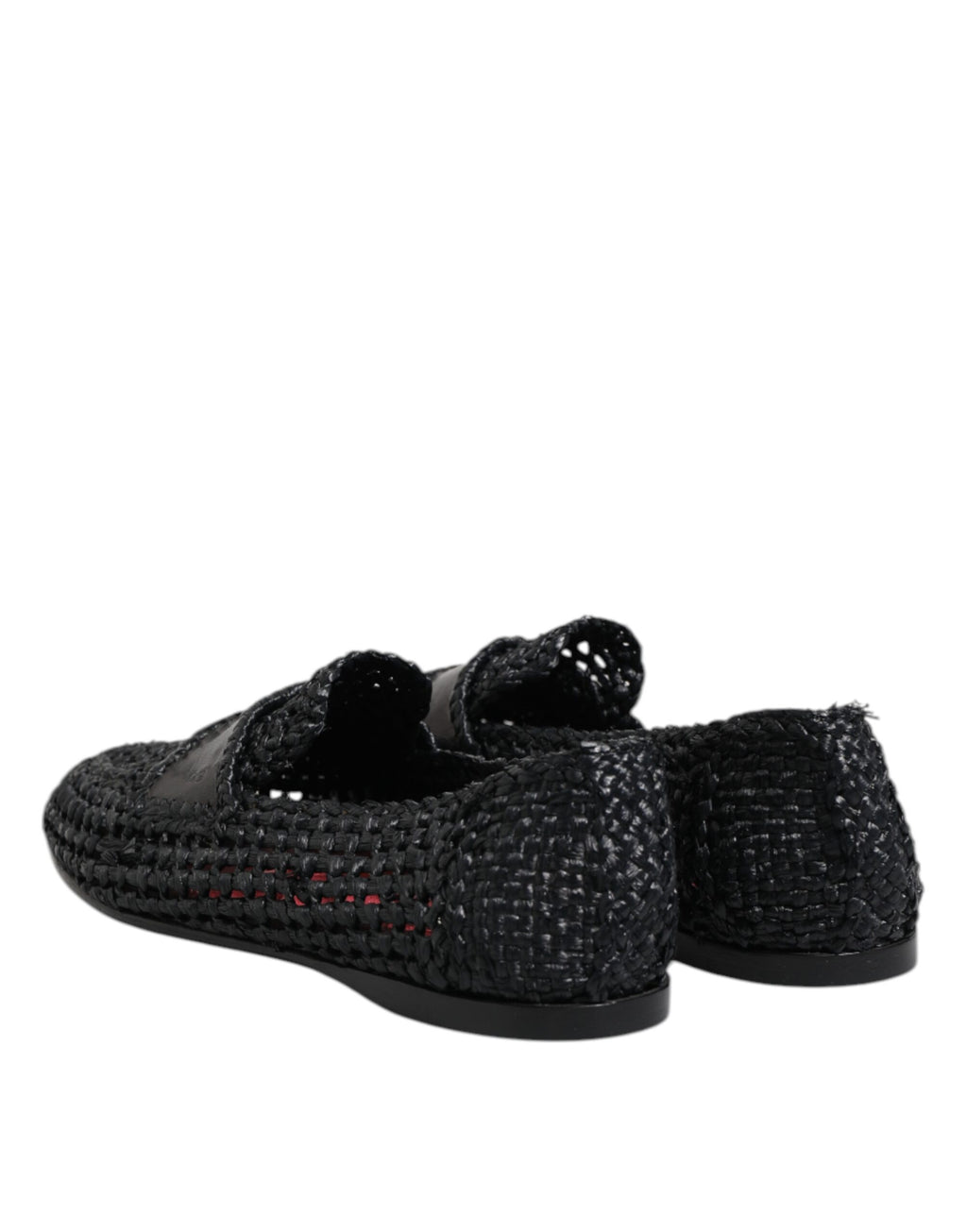 Dolce &amp; Gabbana Black Woven Leather Slip On Loafers Men Shoes