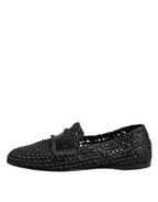 Dolce &amp; Gabbana Black Woven Leather Slip On Loafers Men Shoes