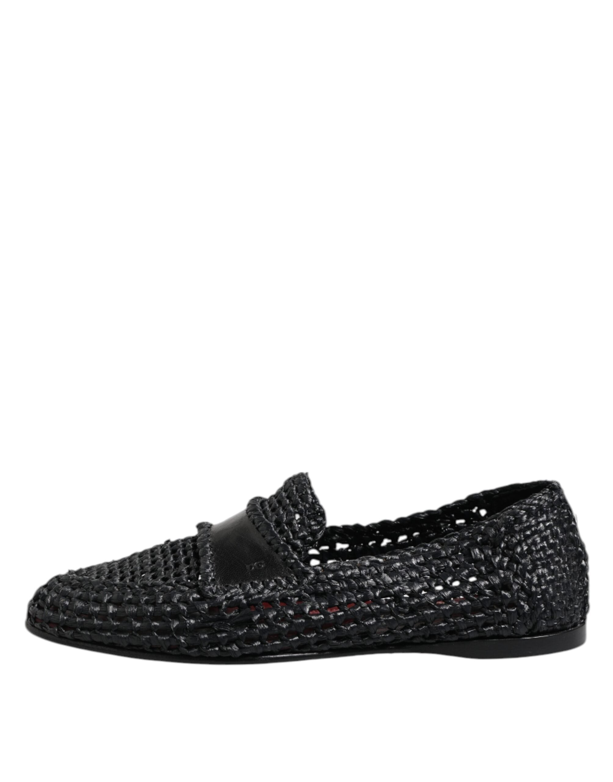 Dolce &amp; Gabbana Black Woven Leather Slip On Loafers Men Shoes
