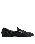 Dolce &amp; Gabbana Black Woven Leather Slip On Loafers Men Shoes