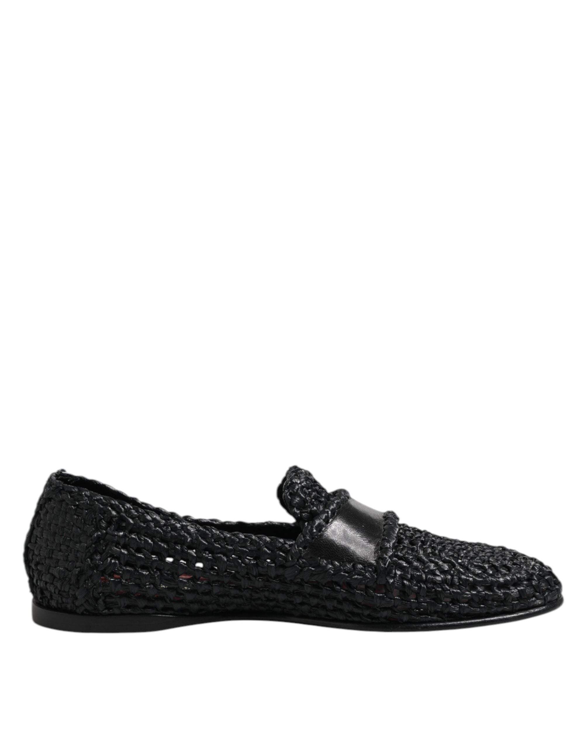 Dolce &amp; Gabbana Black Woven Leather Slip On Loafers Men Shoes
