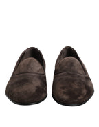 Dolce &amp; Gabbana Brown Velvet Leather Slip On Loafers Shoes