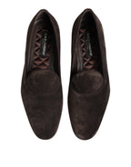Dolce &amp; Gabbana Brown Velvet Leather Slip On Loafers Shoes