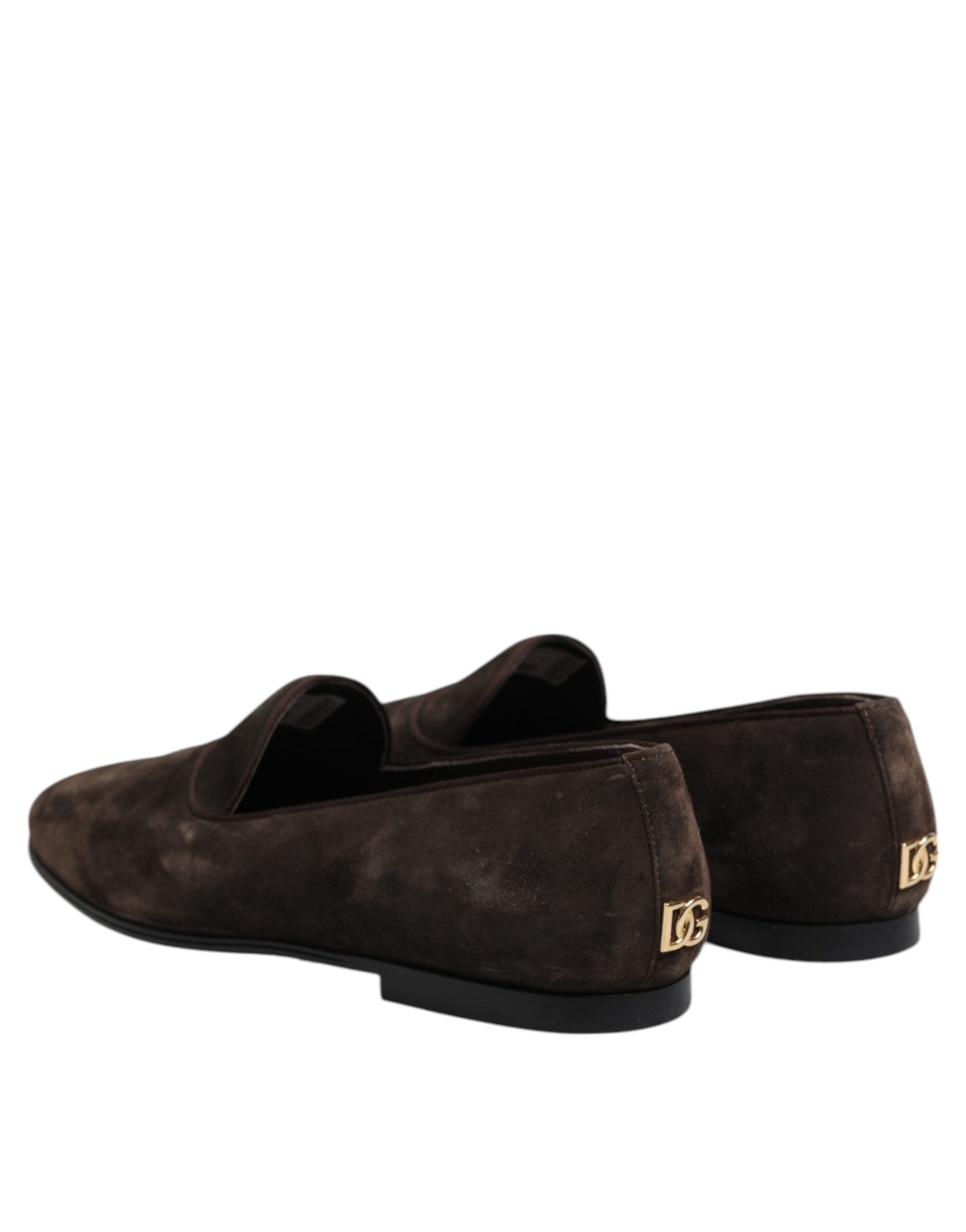 Dolce &amp; Gabbana Brown Velvet Leather Slip On Loafers Shoes
