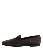 Dolce &amp; Gabbana Brown Velvet Leather Slip On Loafers Shoes