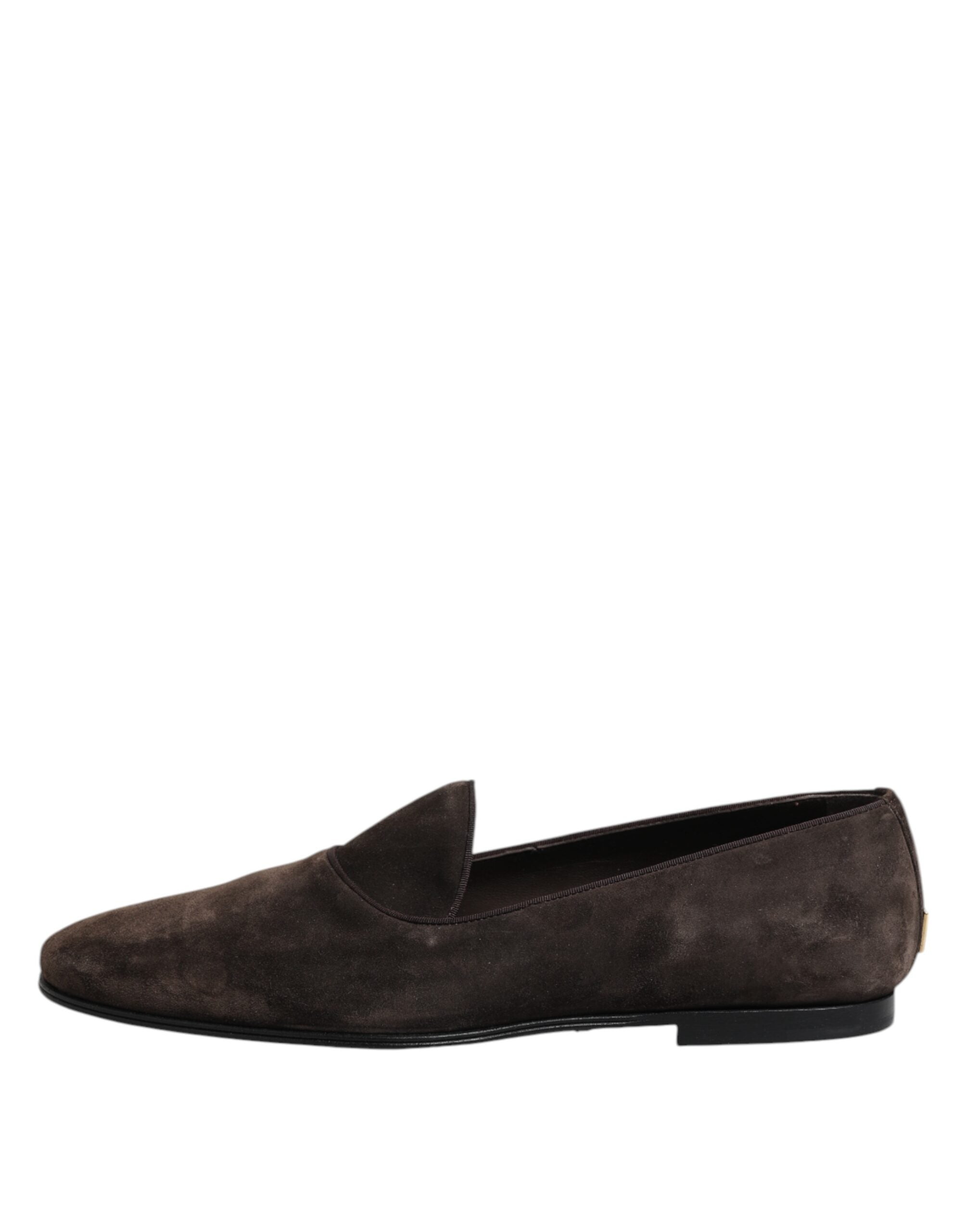 Dolce &amp; Gabbana Brown Velvet Leather Slip On Loafers Shoes