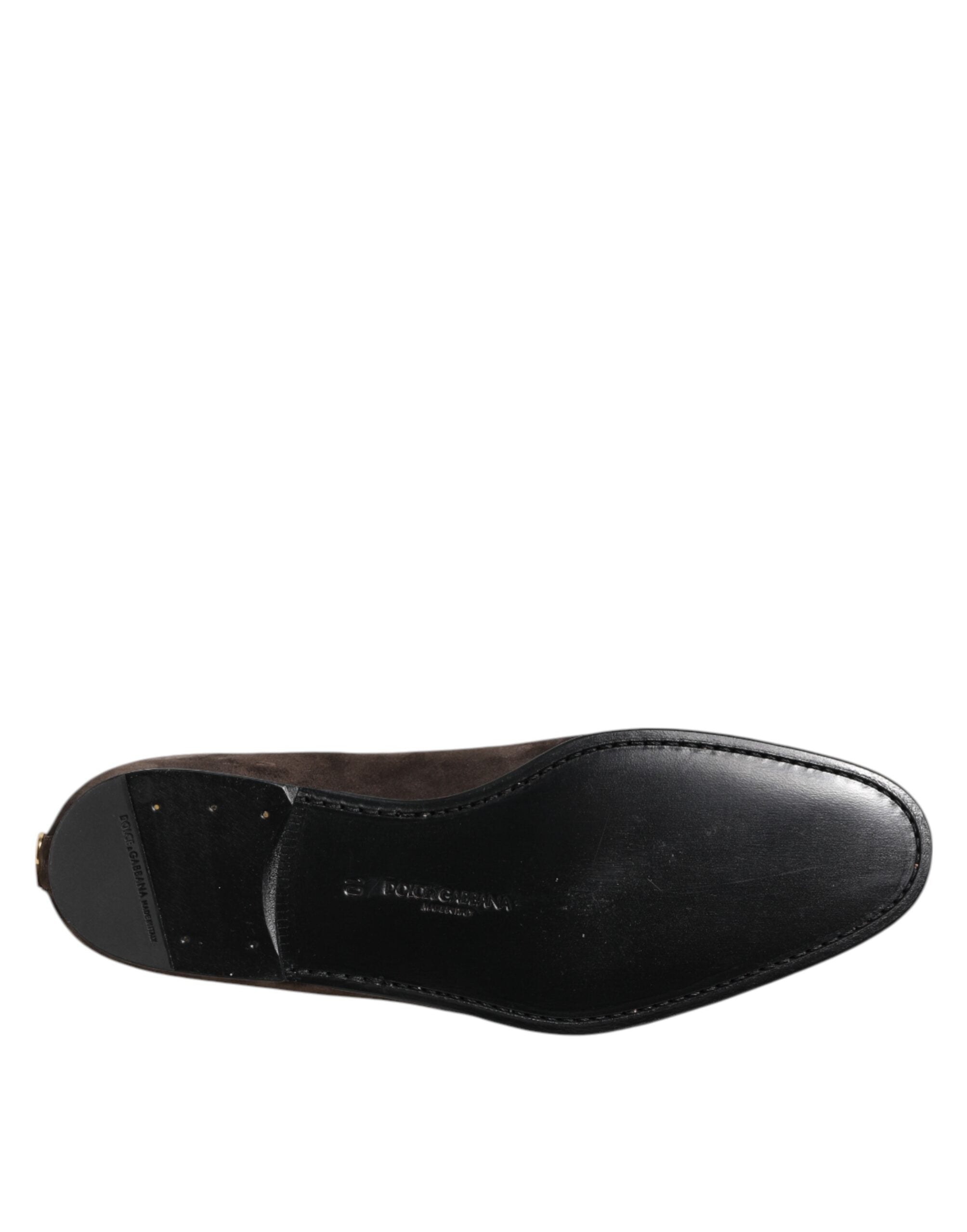 Dolce &amp; Gabbana Brown Velvet Leather Slip On Loafers Shoes
