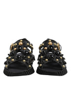 Dolce &amp; Gabbana Black Leather Studded Ankle Strap Sandals Shoes