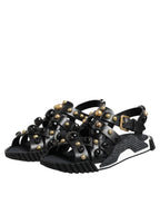 Dolce &amp; Gabbana Black Leather Studded Ankle Strap Sandals Shoes