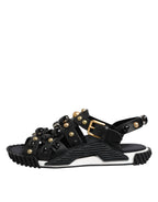 Dolce &amp; Gabbana Black Leather Studded Ankle Strap Sandals Shoes