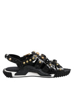 Dolce &amp; Gabbana Black Leather Studded Ankle Strap Sandals Shoes