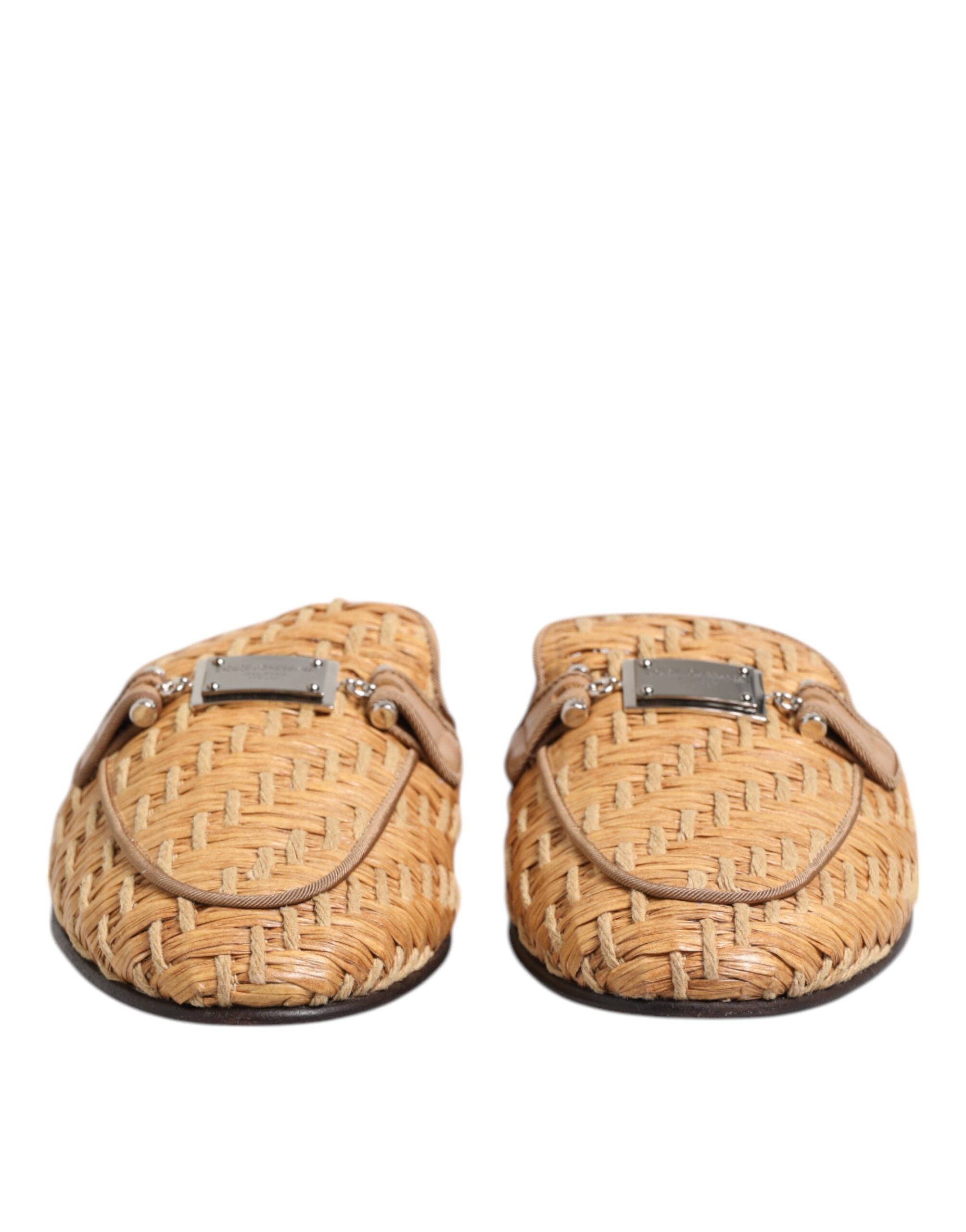 Dolce &amp; Gabbana Beige Rattan Flat Mule Men Sandals Shoes
