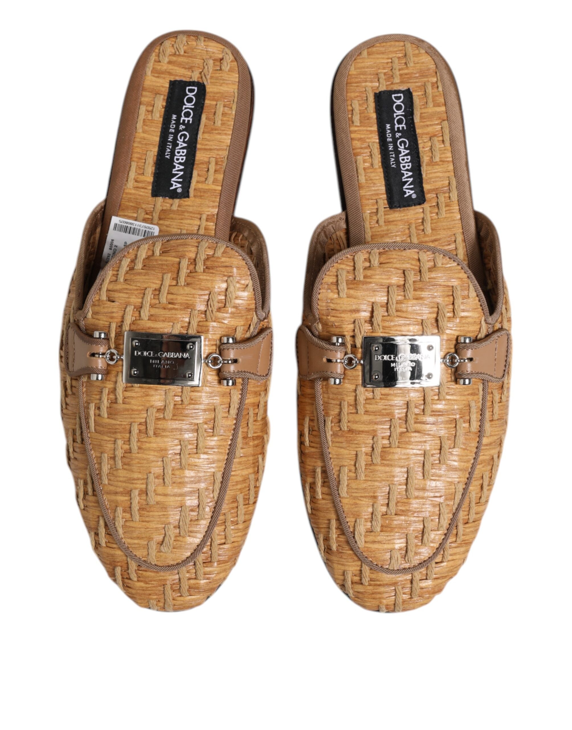 Dolce &amp; Gabbana Beige Rattan Flat Mule Men Sandals Shoes