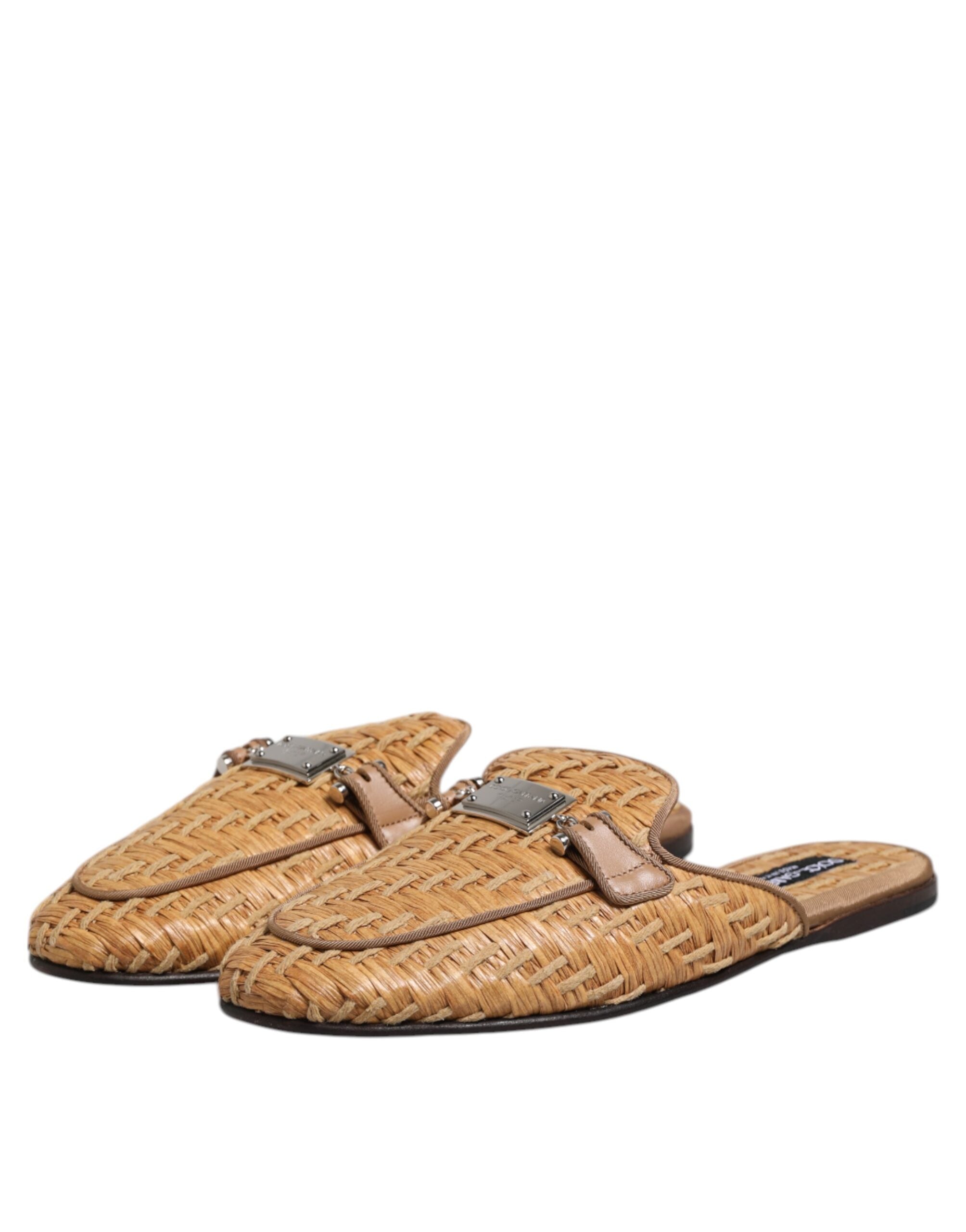 Dolce &amp; Gabbana Beige Rattan Flat Mule Men Sandals Shoes
