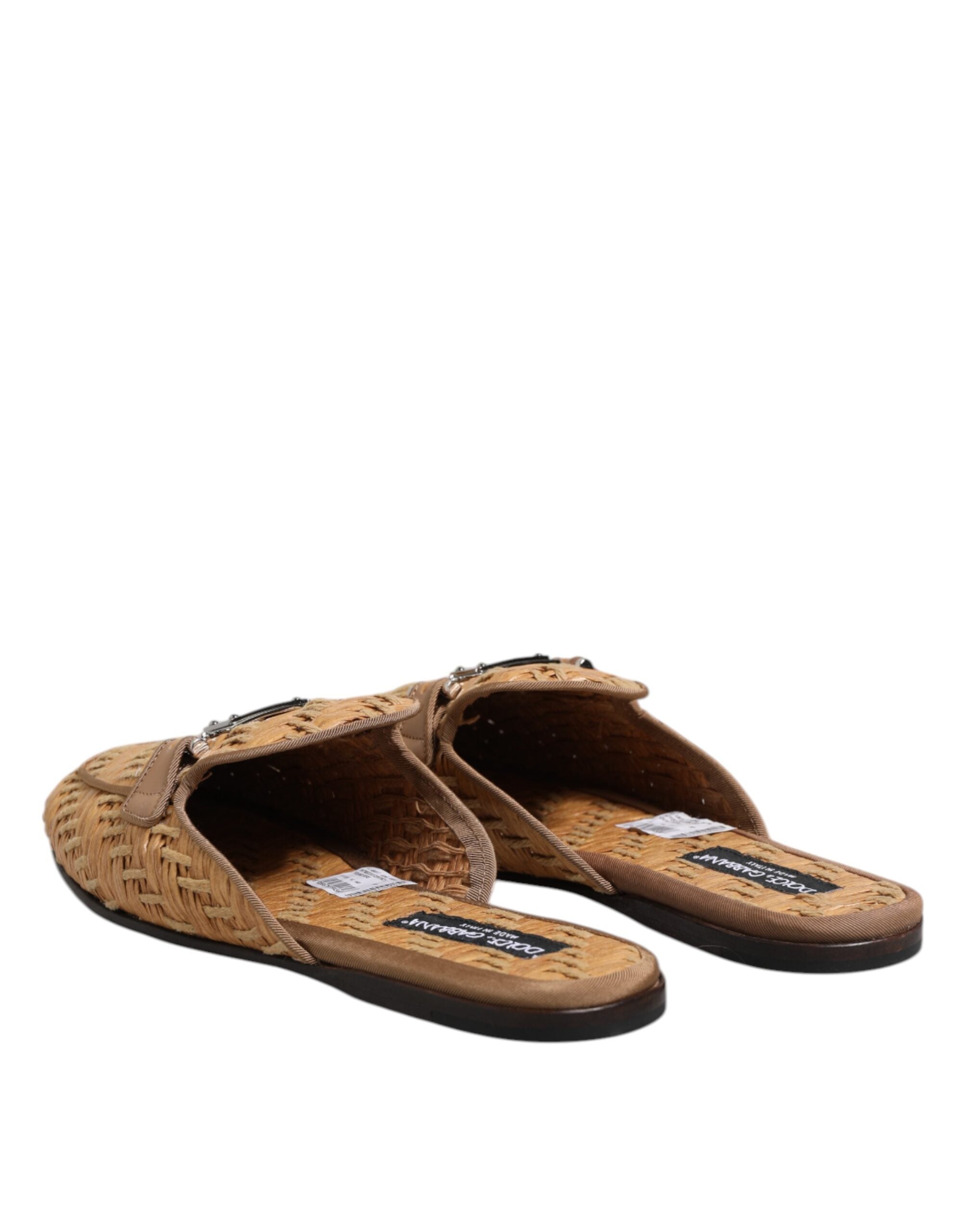 Dolce &amp; Gabbana Beige Rattan Flat Mule Men Sandals Shoes