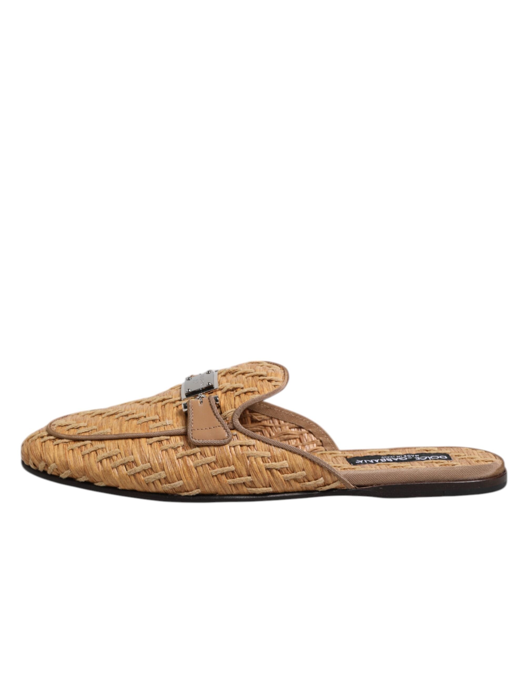 Dolce &amp; Gabbana Beige Rattan Flat Mule Men Sandals Shoes