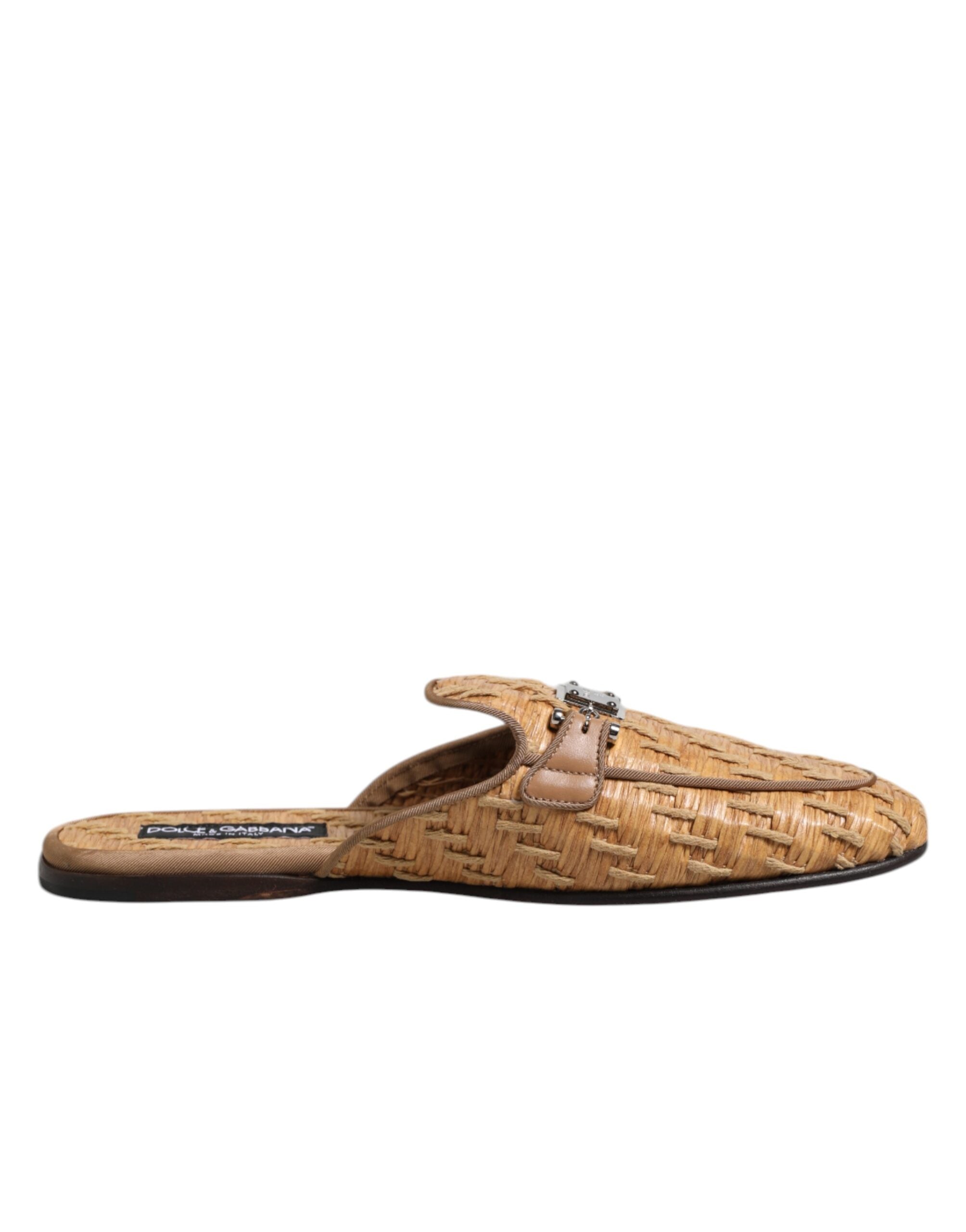 Dolce &amp; Gabbana Beige Rattan Flat Mule Men Sandals Shoes