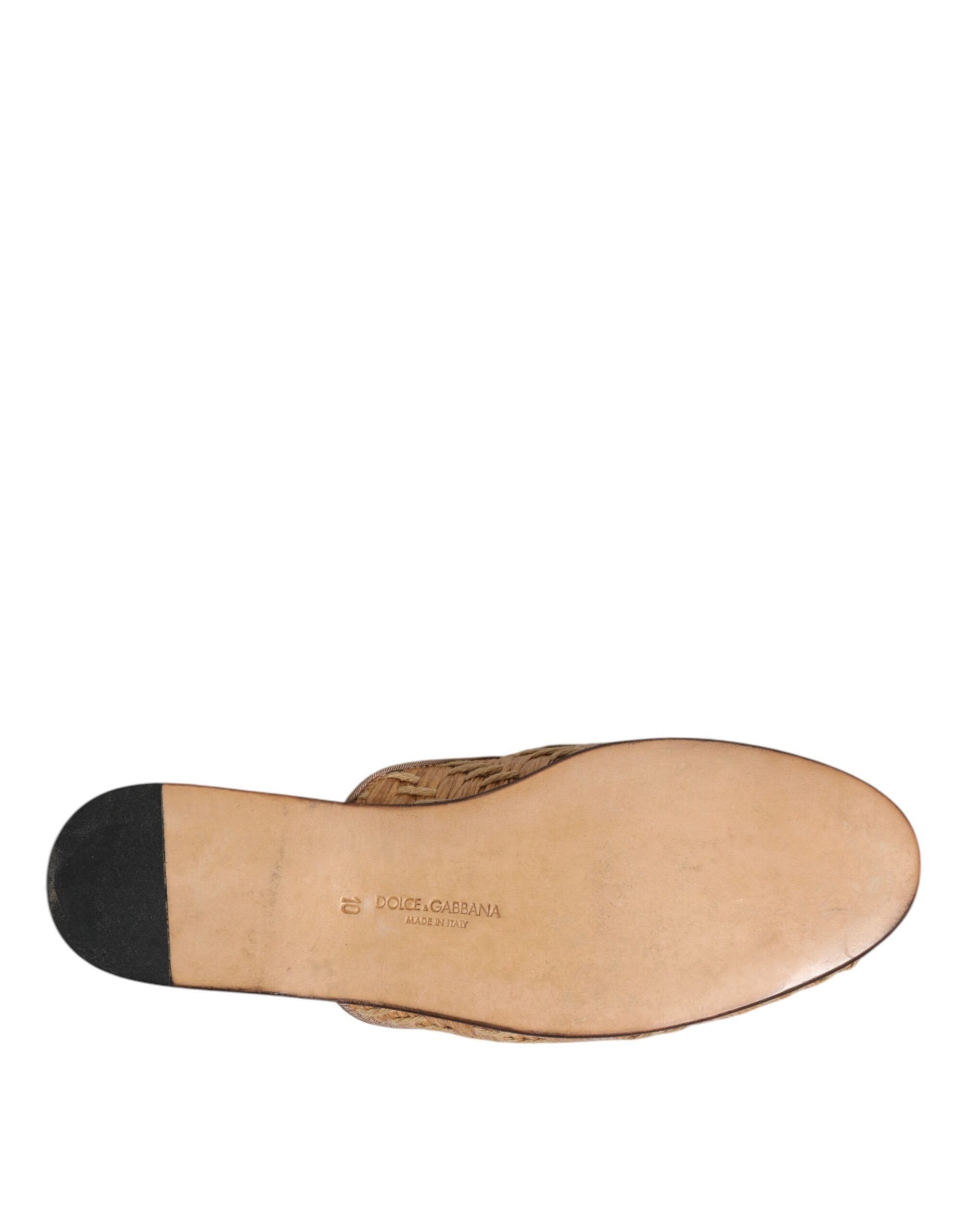 Dolce &amp; Gabbana Beige Rattan Flat Mule Men Sandals Shoes