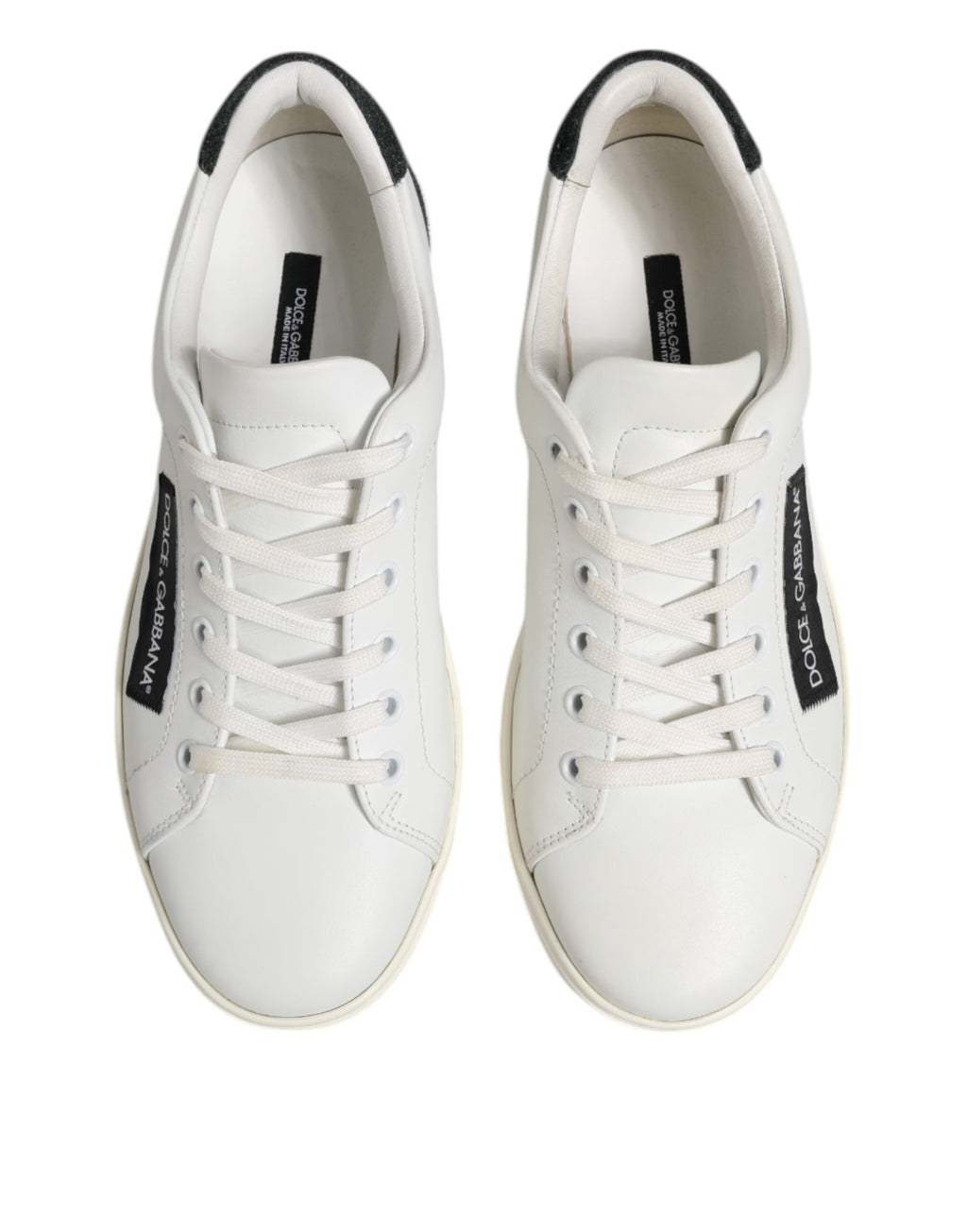 Dolce &amp; Gabbana White Black Leather Lace Up Men Sneakers Shoes