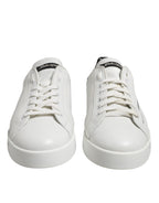 Dolce &amp; Gabbana White Black Logo Low Top Leather Sneakers Shoes